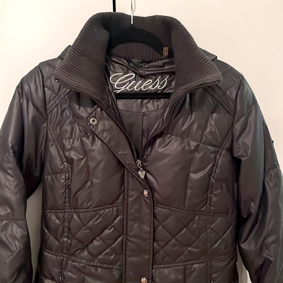 Women’s Guess Quilted Black Down Filled Hood Jacket size small - Picture 2 of 11
